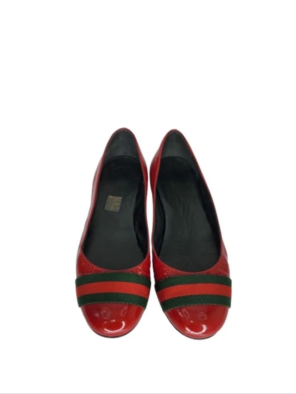 Gucci Red Patent Leather Web Stripe Ballet Flats - Picture 2 of 9